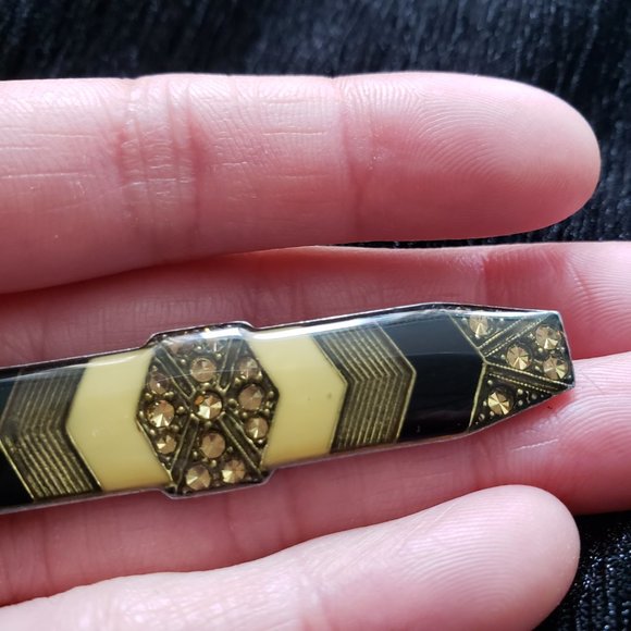 Vintage Pierre Bex Unsigned Art Deco Style Enamel Bar Pin - Picture 2 of 7